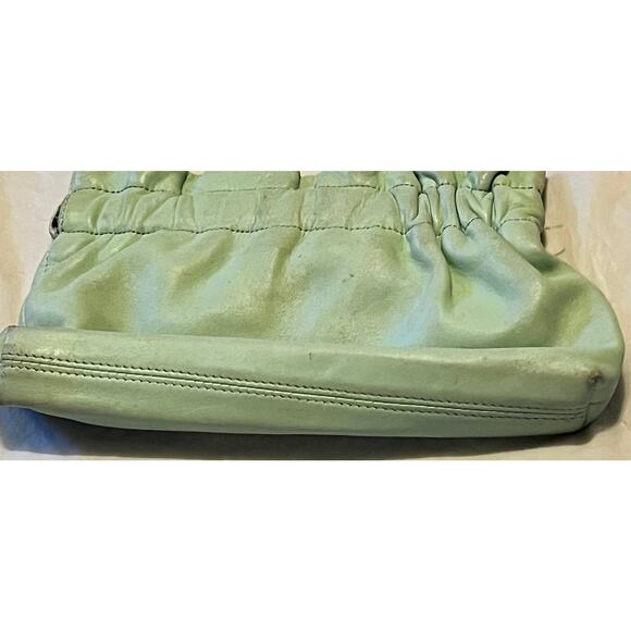 LULU GUINNESS Leather Clutch Bag Flex Frame Closure Light Green Color - Picture 4 of 13